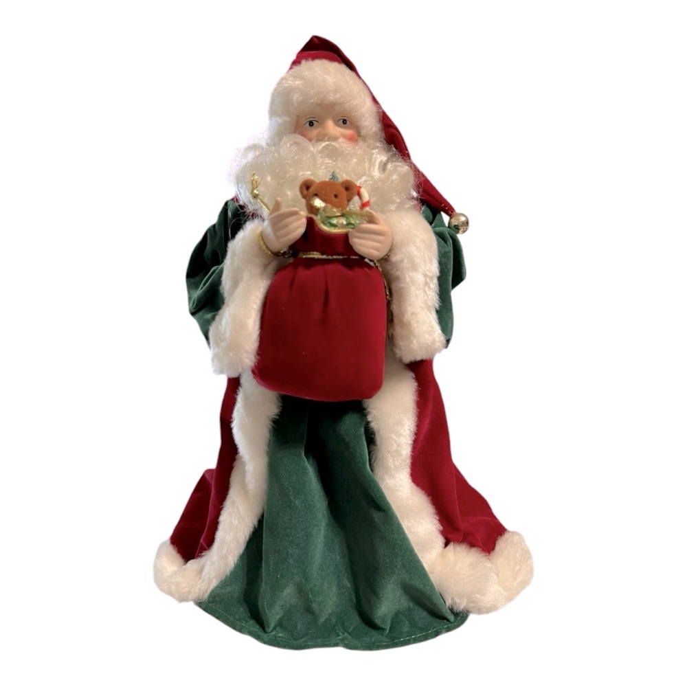 Santa Claus Tree Topper Vintage Figurine Porcelain Fluffy Beard Velvety Coat
